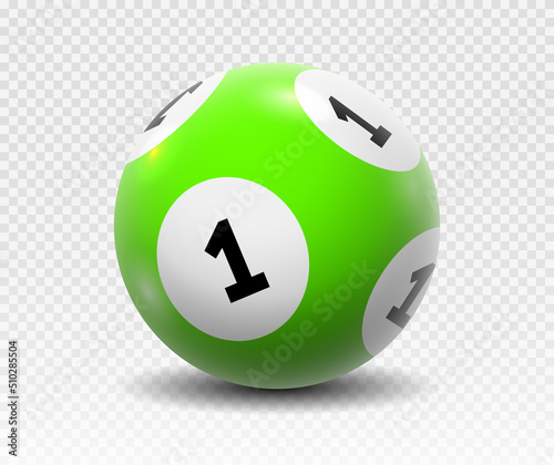 Lotto balls 1. Gambling, graphic elements for website. Green ball with number one. Elements for various games of luck. Interface for application development. Realistic isometric vector illustration