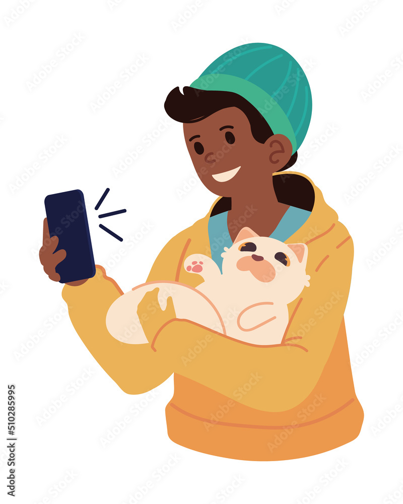 woman with cat taking selfie
