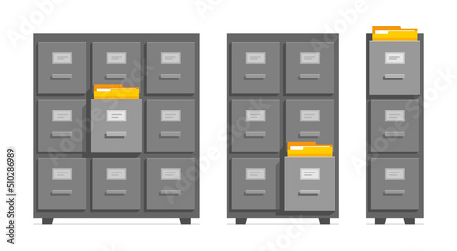 Filing cabinets. Office document file organisation. Flat style © volyk