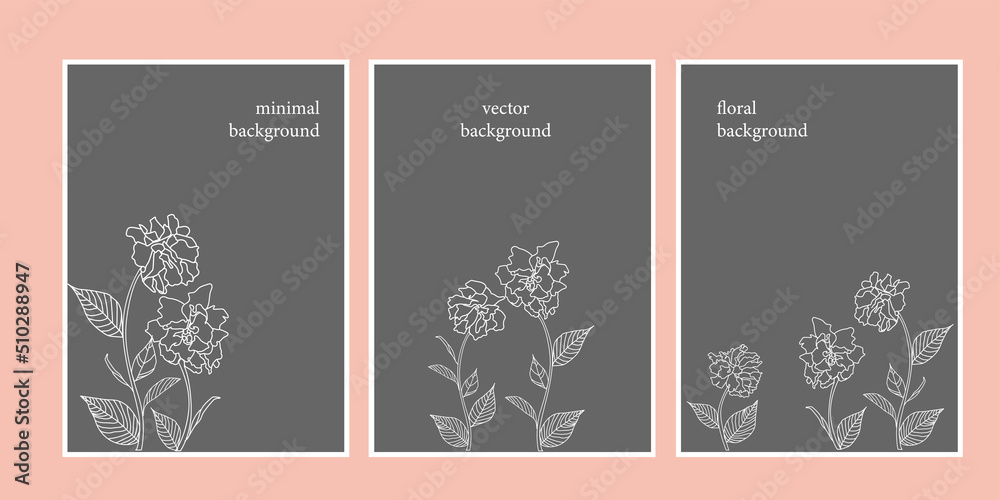 Set of creative minimalist hand draw illustrations. Flowers of flowering branches of cherry, peach, pear, sakura, botanical illustration. Floral outline pastel biege simple shape for wall decoration.