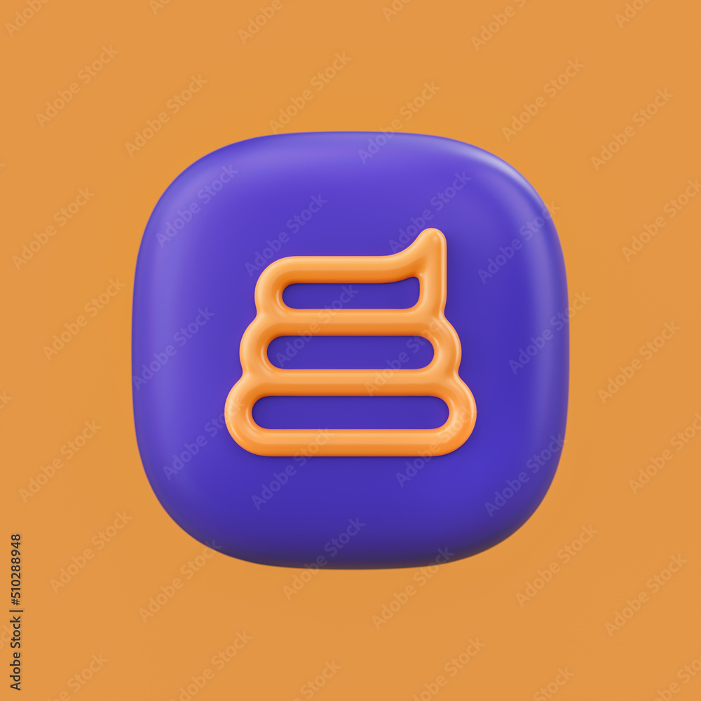Emotion icon, poop 3D icon on a rounded button shape, outline emoji, 3d ...