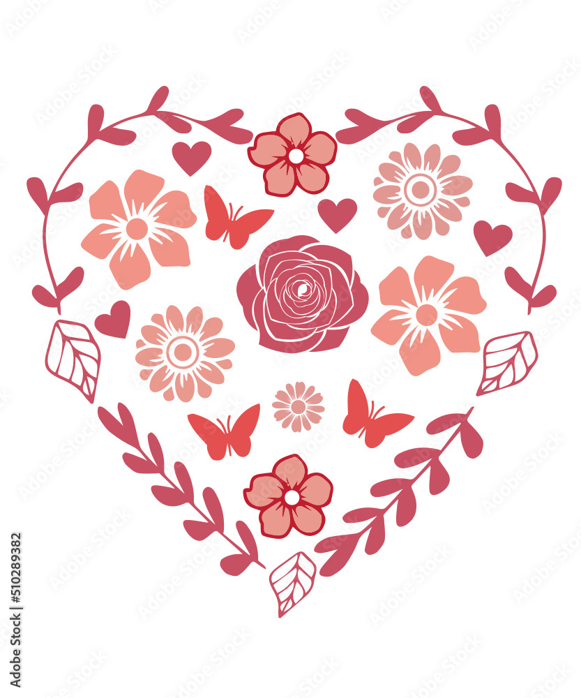 Floral Heart SVG, flower heart svg png, heart svg, cute heart svg