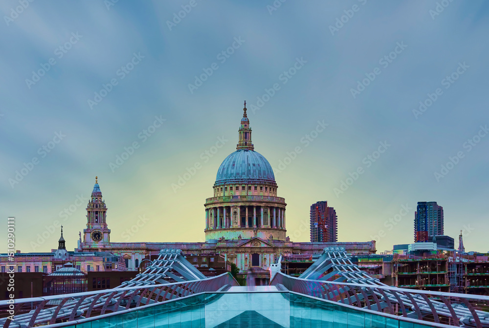 Millenium bridge and St Paul cathedral dome at London-UK, taken on May 22, 2022.
