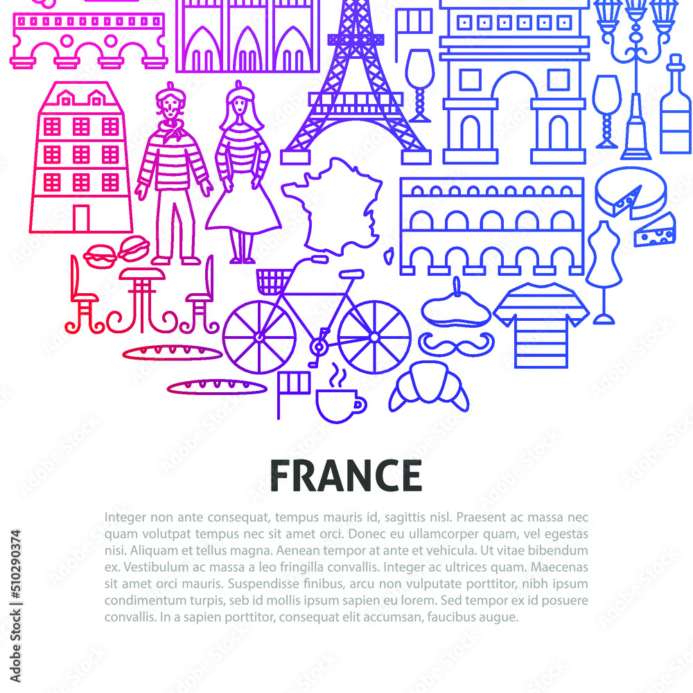 France Line Concept. Vector Illustration of Outline Design.