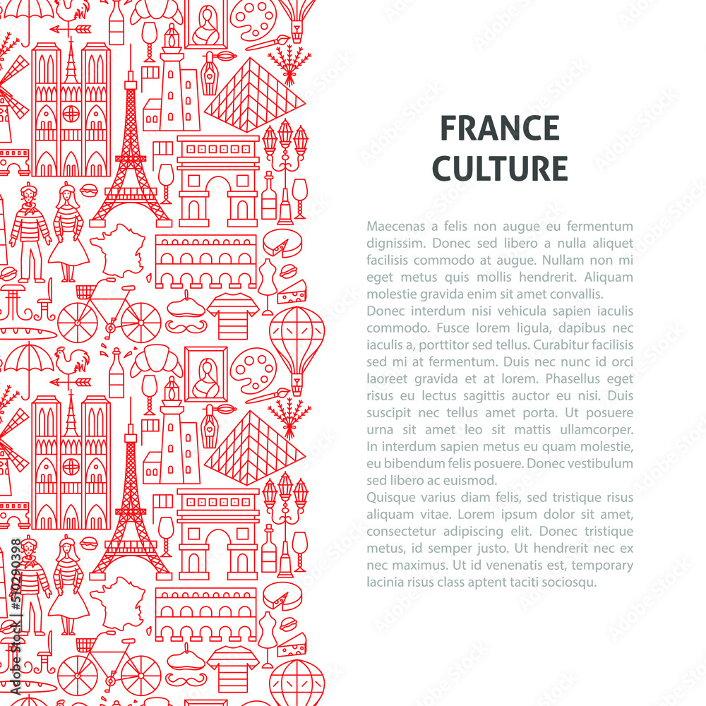 France Line Pattern Concept. Vector Illustration of Outline Design.