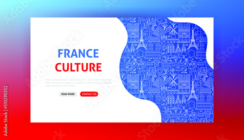 France Culture Landing Page. Vector Illustration of Outline Design.