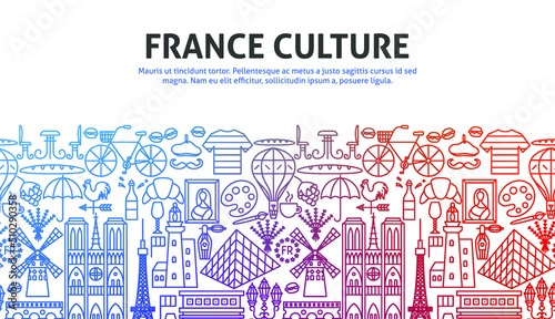France Culture Outline Concept. Vector Illustration of Line Design.