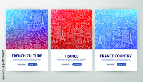 France Flyer Concepts. Vector Illustration of Outline Design.