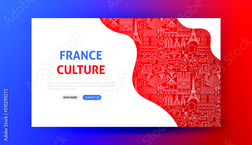 France Landing Page. Vector Illustration of Outline Design.