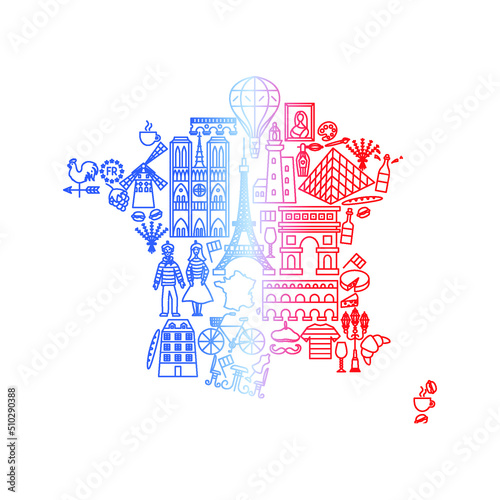 France Line Icons Country. Vector Thin Outline National Symbols.