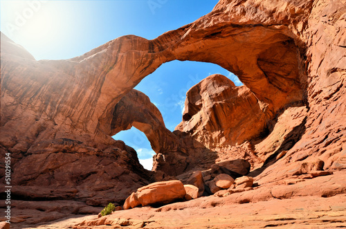 Fotobehang Double arch, The Windows, Arches National Park, Utah, USA
