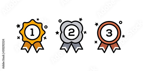 winning medal vector. 1st 2nd 3rd Gold Silver Bronze medal first place second third award winner badge guarantee winning prize ribbon symbol sign icon logo template Vector clip art illustration