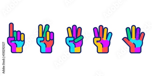 hands showing numbers Vector, hand gesture count 1 2 3 4 and 5 vector icon illustration in trendy cartoon filled line style set Illustration, counting hand vector design