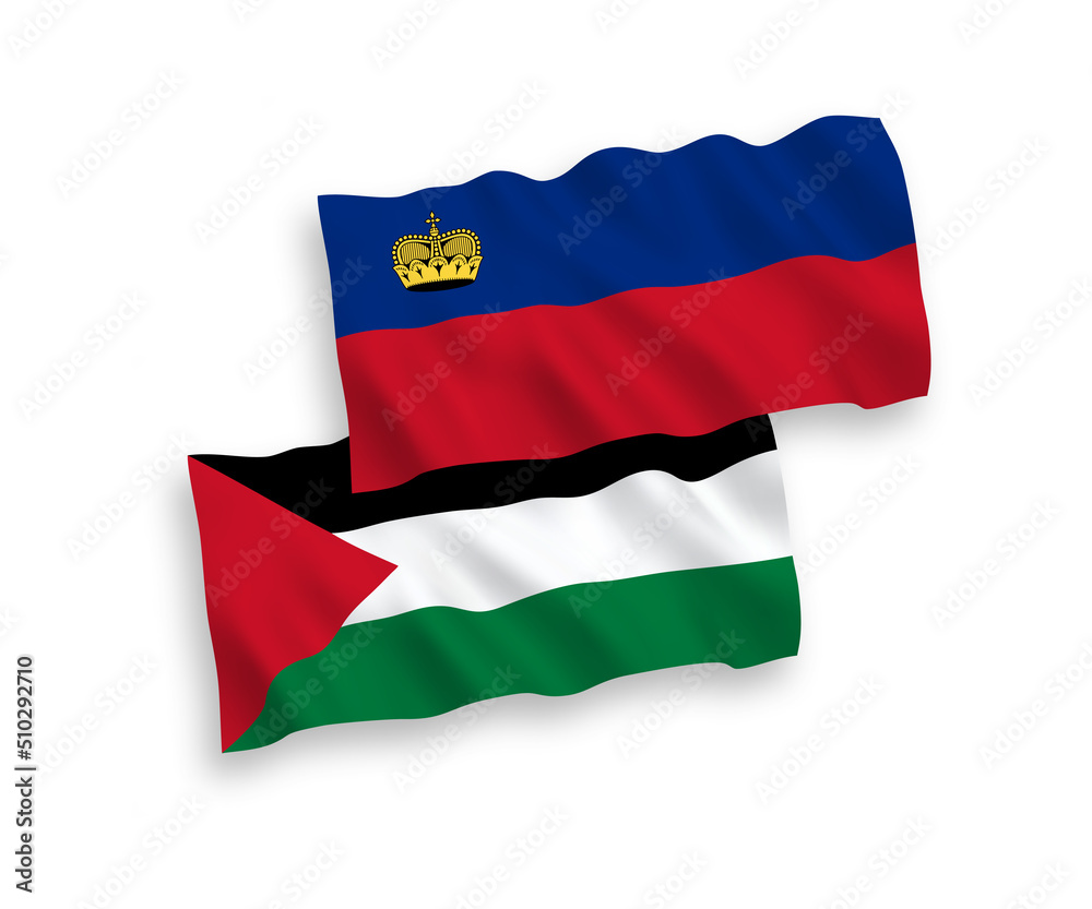 Flags of Liechtenstein and Palestine on a white background Flags of Liechtenstein and Palestine on a white background