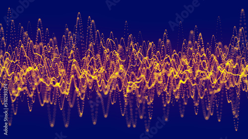 Fototapeta Naklejka Na Ścianę i Meble -  Abstract wave of particles. Sound wave element. Equalizer for music. Big data visualization. 3D rendering.