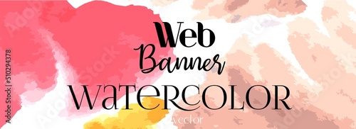 Web banner watercolor. Web banner for a site with watercolor stains and streaks. Pale red watercolor stain and beige.