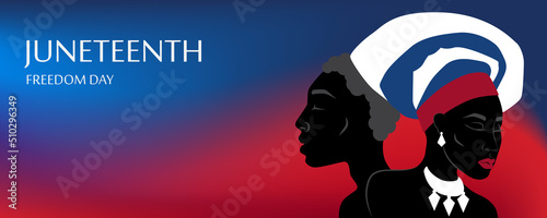 Silhouette of African American man and woman with headdress. Freedom, patriotism and equality concept. Black history month. EPS10 vector.