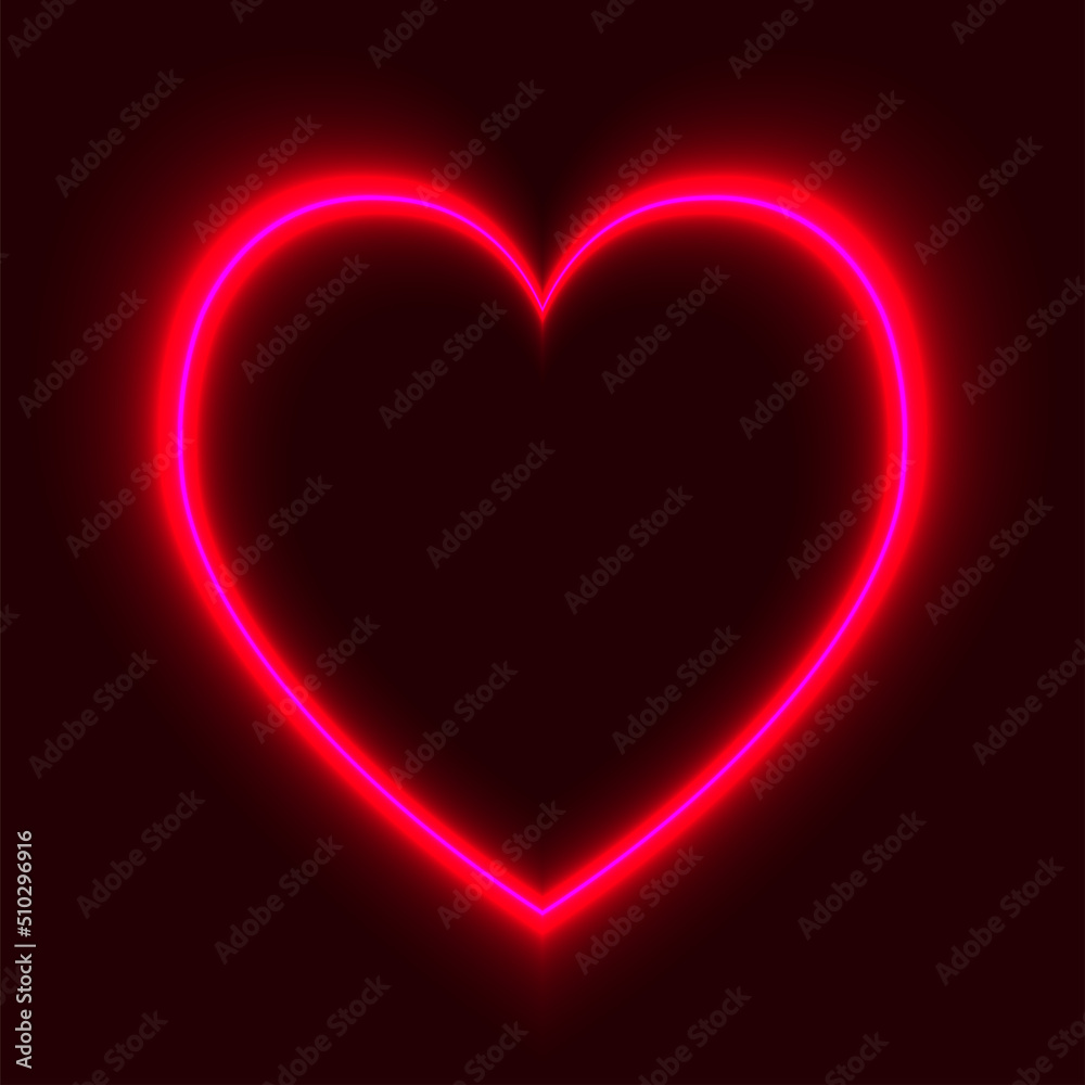 Neon red hearts on black background Ideal for decorationsConcept love