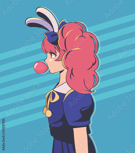 anime girl with bubble gum