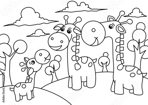 Coloring design with cute giraffe for kids coloring page Vector 