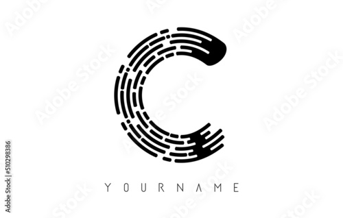 Black C letter logo concept. Creative Minimal Monochrome Monogram emblem design template with lines and finger print pattern. 