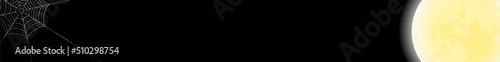 ハロウィンのバナー（PC向け）、満月と蜘蛛の巣の黒背景