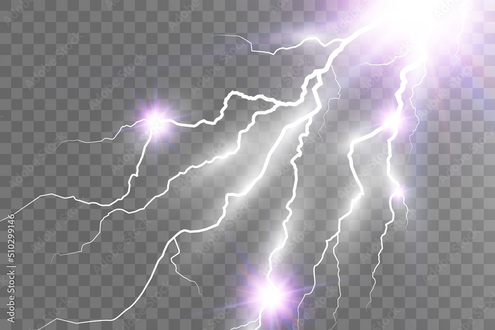 Vector image of realistic lightning. Flash of thunder on a transparent background. Vector image of realistic lightning. Flash of thunder on a transparent background.
