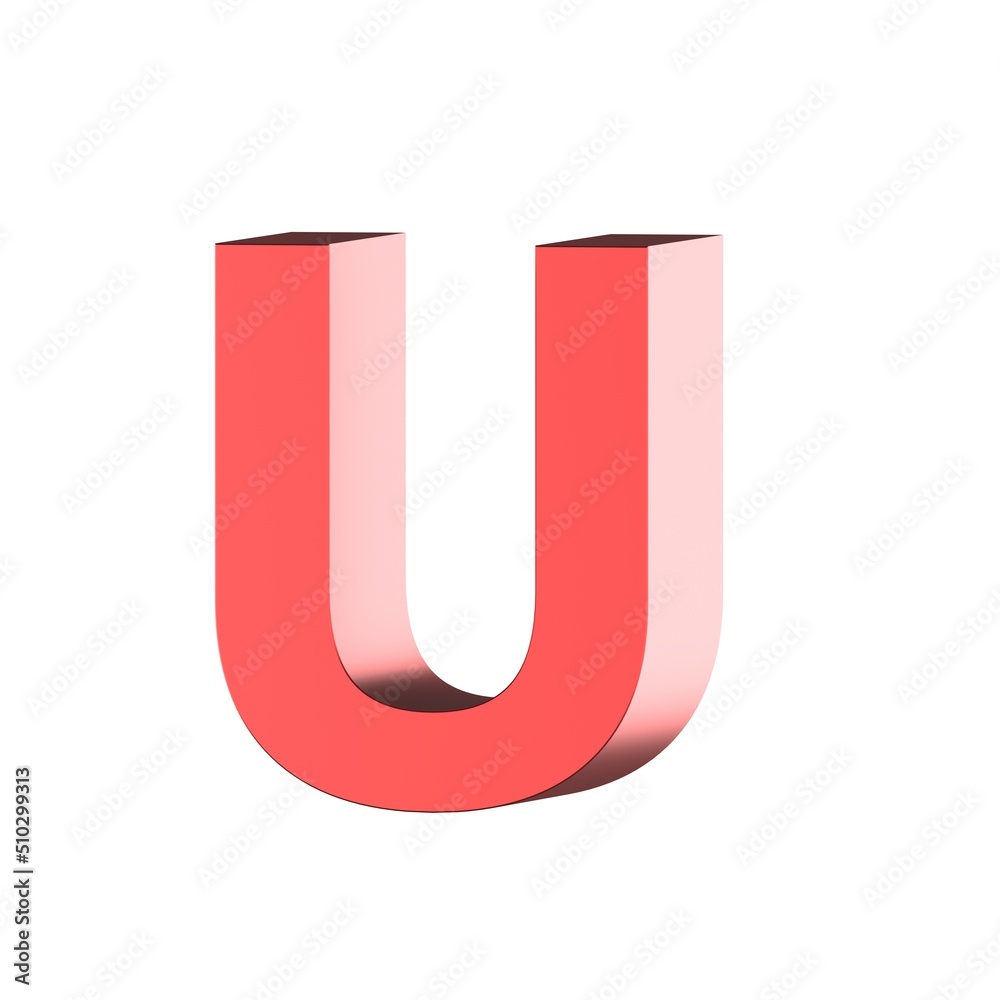 3D render red letter U 3D render red letter U