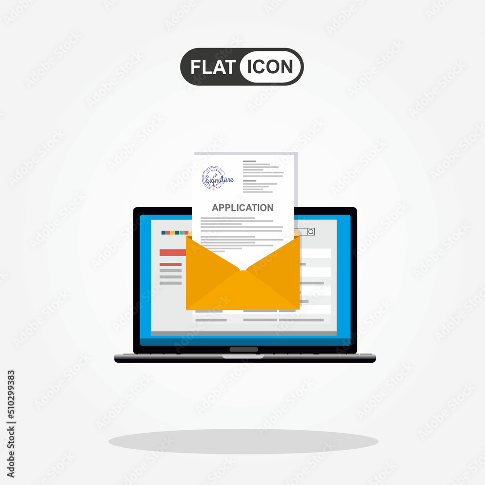 Electronic application in vector illustration. Signing an electronic application online by laptop Electronic application in vector illustration. Signing an electronic application online by laptop