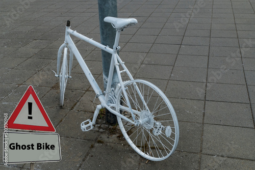 Sign Ghost Bike White Bicycle  photo