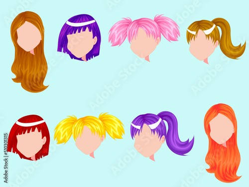 Hairstyles for women constructor Vector.Realistic female hairstyles set Vector.