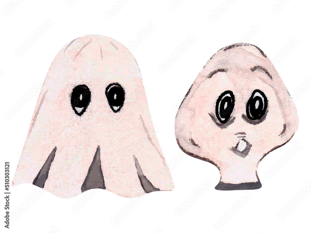 halloween party watercolor set. Hand drawn ghost and scull illustrations for design, decor, banner, card, sticker halloween party watercolor set. Hand drawn ghost and scull illustrations for design, decor, banner, card, sticker