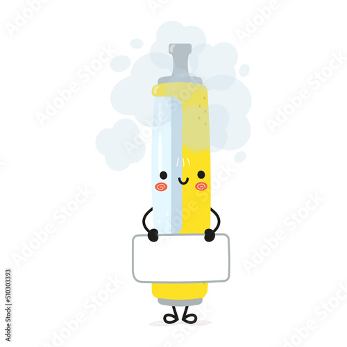 Cute funny vape poster character. Vector hand drawn cartoon kawaii character illustration. Isolated blue background. Vape poster