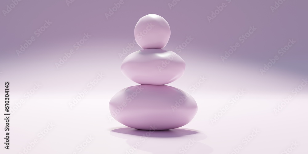 Zen stone, pebble pyramid stack, pastel pink color. Balance and spa concept. 3d render Zen stone, pebble pyramid stack, pastel pink color. Balance and spa concept. 3d render