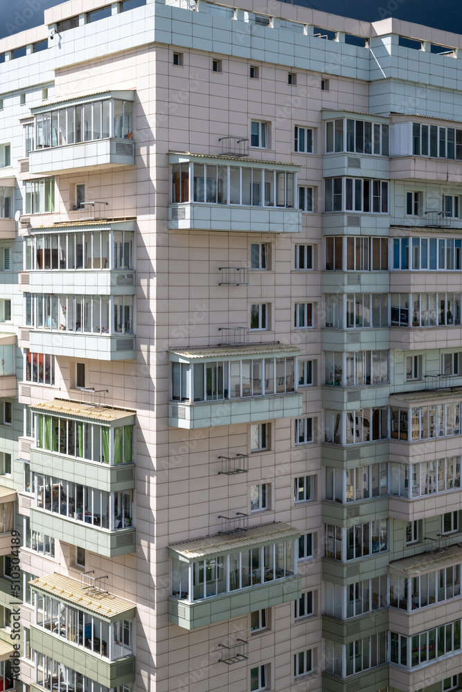 Obraz premium Balconies on the facade of multi-storey residential building in Moscow, Russia