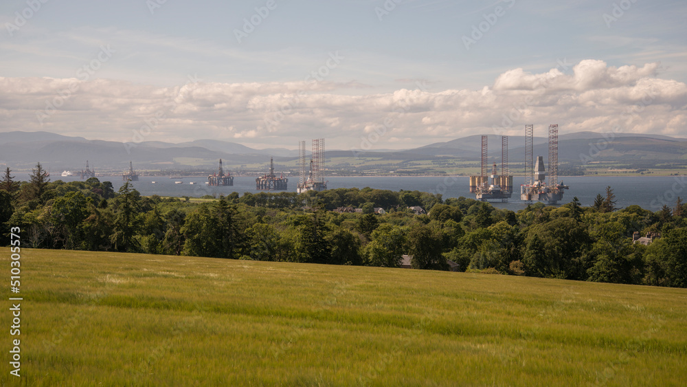 Oil Rigs parked in sheltered waters for servicing