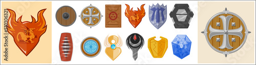 A collection of fantasy shield weapon icons