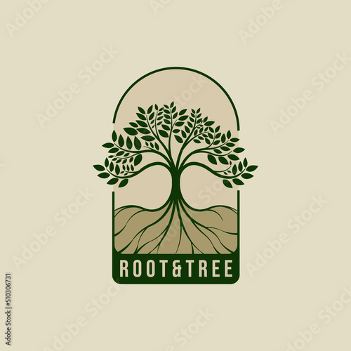 Nature tree creative logo design. Tree and root logo vector illustration. Nature Tree Badge logo design