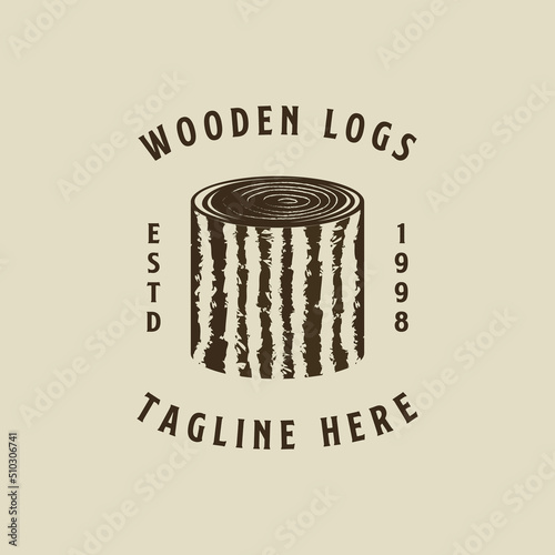 Wooden logs vintage logo design. Oak bark texture logo vector illustration