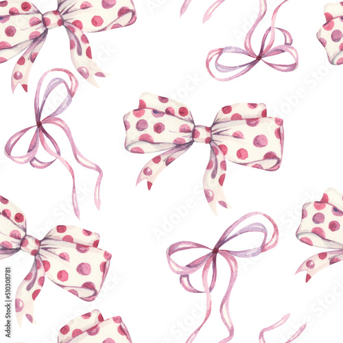 Wallpaper Mural Watercolor seamless pattern. Bows and ribbons pattern. Watercolor bows and ribbons. Festive pattern. Colorful design for backgrounds, textile, fabric, packing, wrapping paper, decoration. Torontodigital.ca