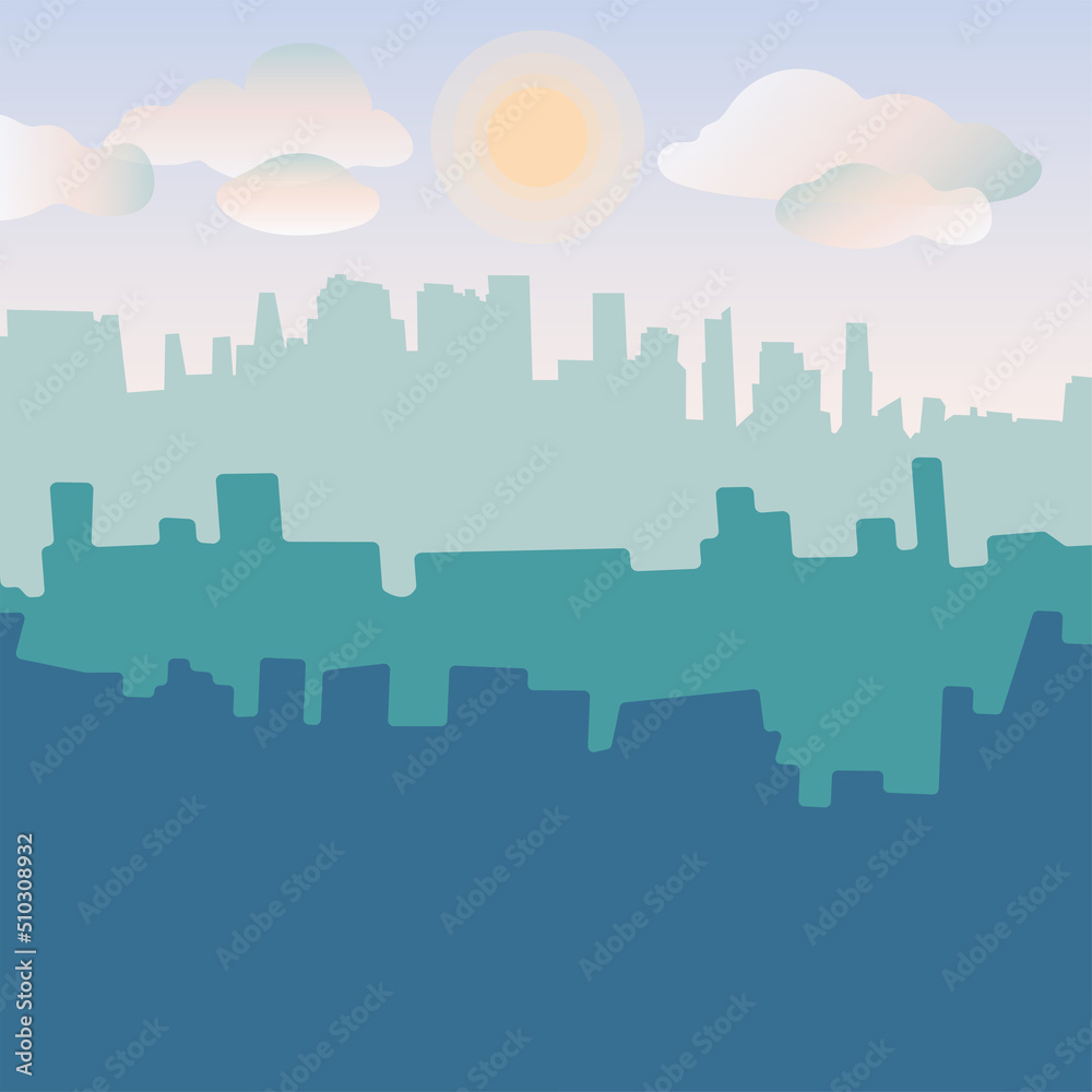 City landscape at dawn. Color vector illustration.