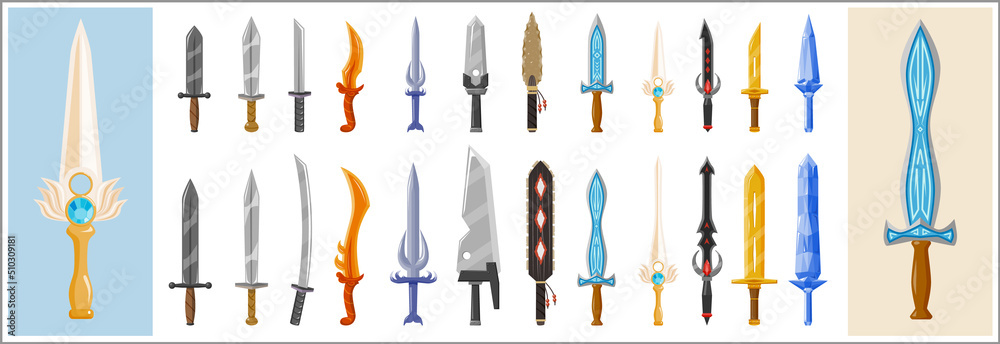 A collection of fantasy sword and dagger weapon icons A collection of fantasy sword and dagger weapon icons