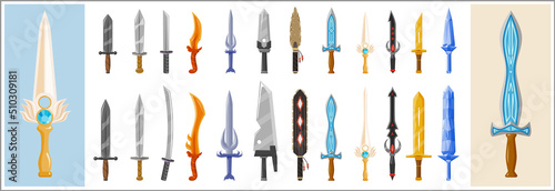 A collection of fantasy sword and dagger weapon icons Fototapet
