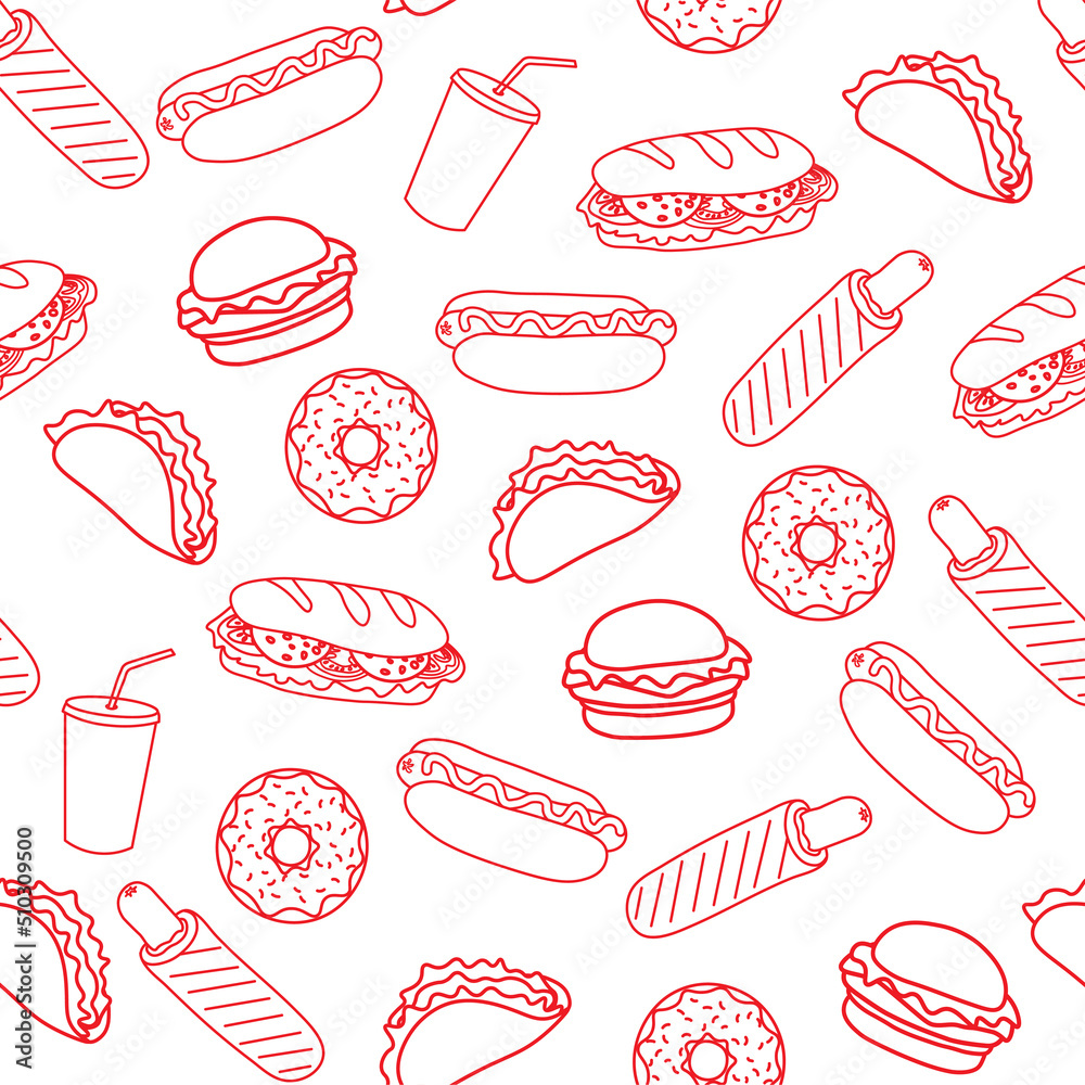 Trendy vector Fast Food pattern for cafe. Trendy vector Fast Food pattern for cafe.