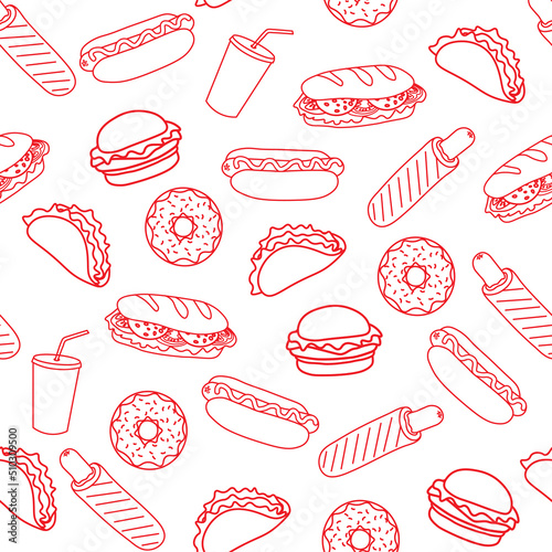 Trendy vector Fast Food pattern for cafe. 
