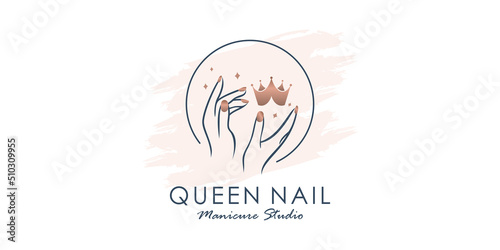 Queen nail vector icon logo design with modern unique style Premium Vector