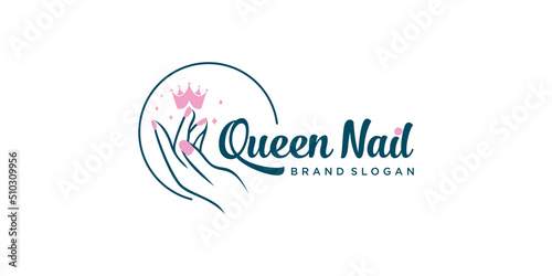 Fotografiet Queen nail vector icon logo design with modern unique style Premium Vector