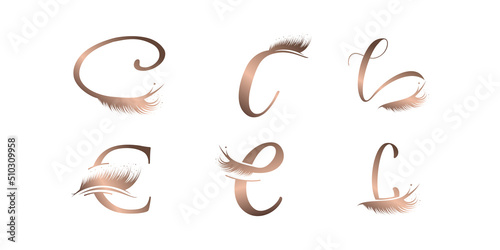 Letter C vector icon logo design with lashes concept Premium Vector