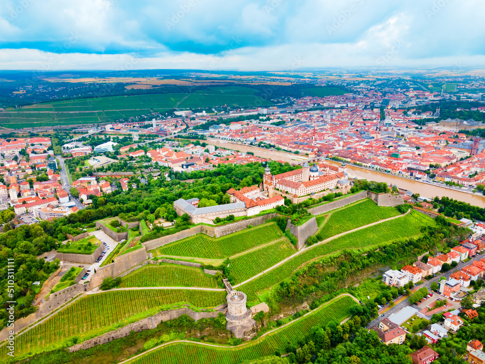 Marienberg Fortress aerial view in Wurzburg city