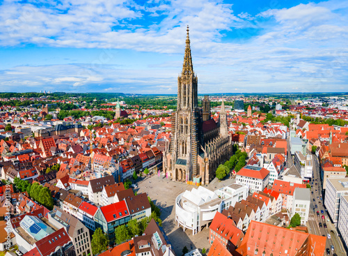 Ulm Minster Church aerial panoramic view, Germany photo